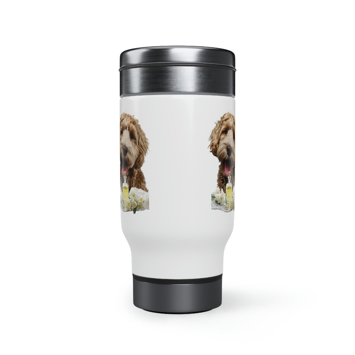 Essential Oil Dog 3 Stainless Steel Travel Mug with Handle, 14oz