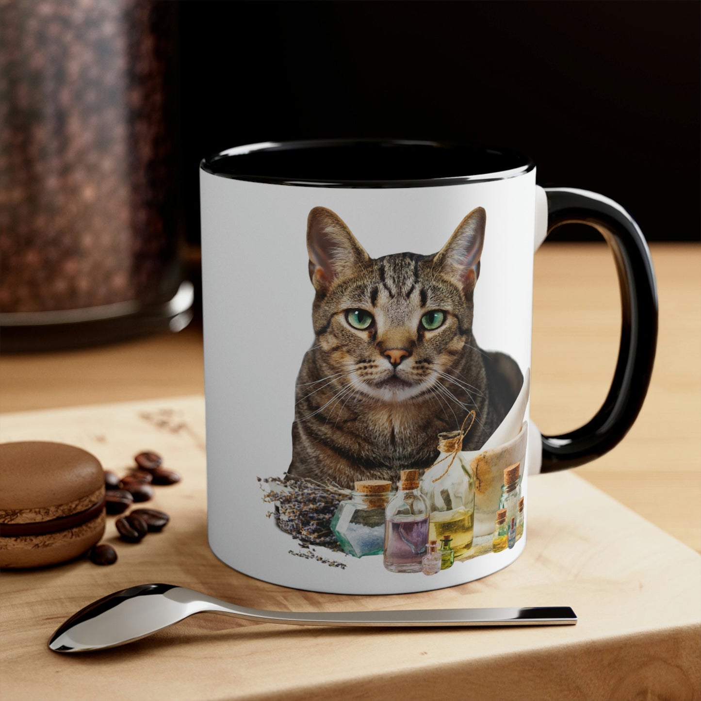 Essential Oil Tabby Cat Accent Coffee Mug, 11oz