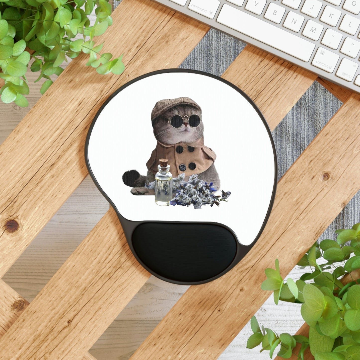 Cool Cat Detective Mouse Pad with Ergonomic Wrist Support