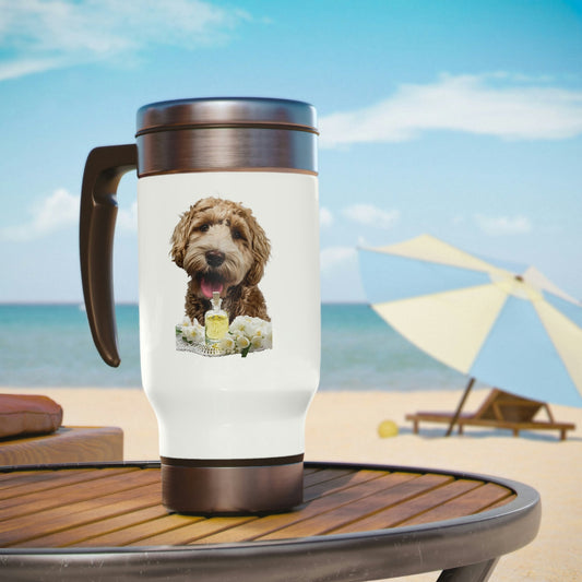 Essential Oil Dog 3 Stainless Steel Travel Mug with Handle, 14oz