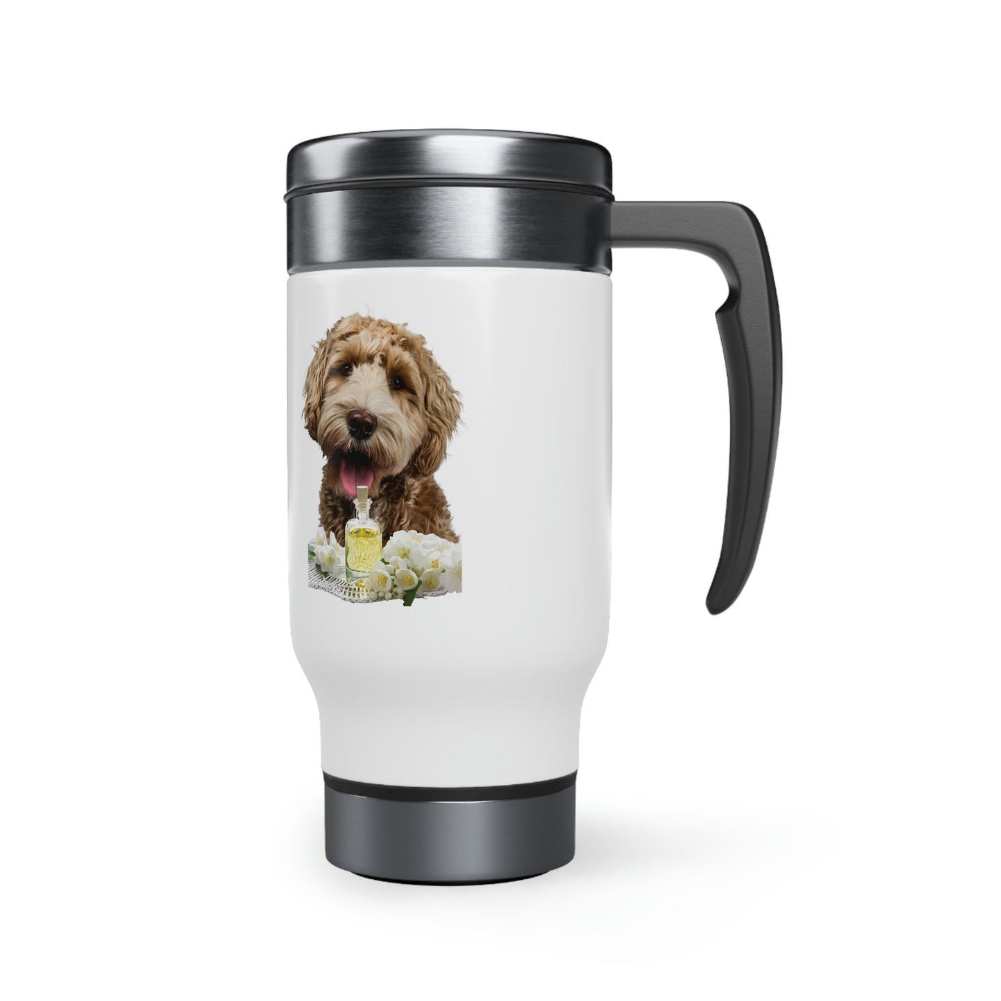 Essential Oil Dog 3 Stainless Steel Travel Mug with Handle, 14oz